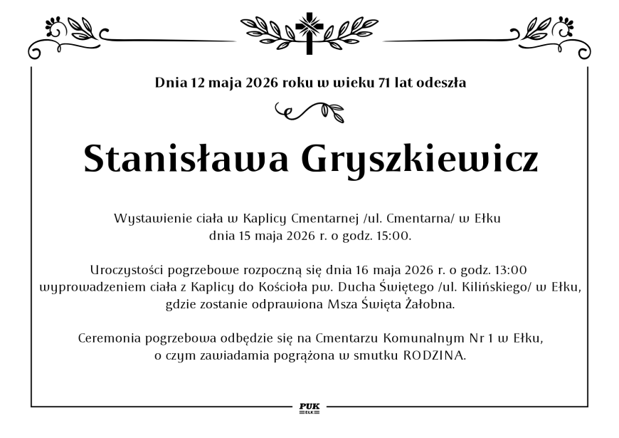 Stanisława Gryszkiewicz - nekrolog